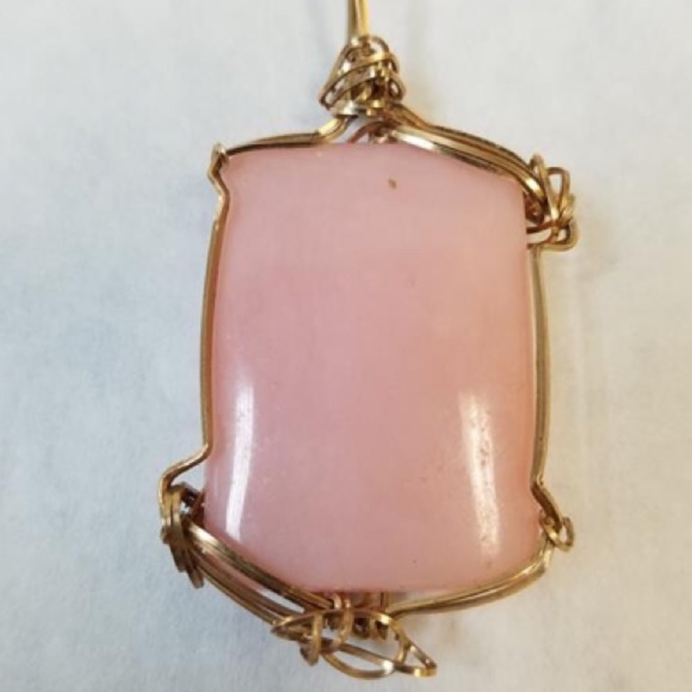 Solid Large 9K Yellow Gold & Pink Angel Coral Wire-Wrapped Pendant